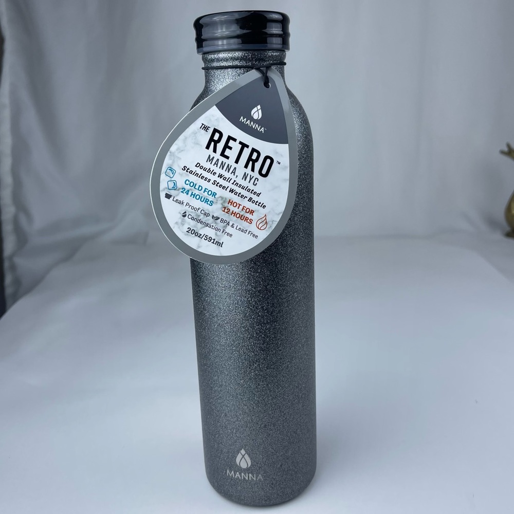 Manna Retro gunmetal grey shimmer sparkle Water bottle 20oz
